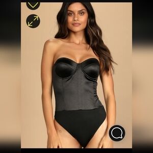 NWT LULU'S SATIN BUSTIER STRAPLESS THONG BODYSUIT W/FULL ZIP SNAP CROTCH STYLE